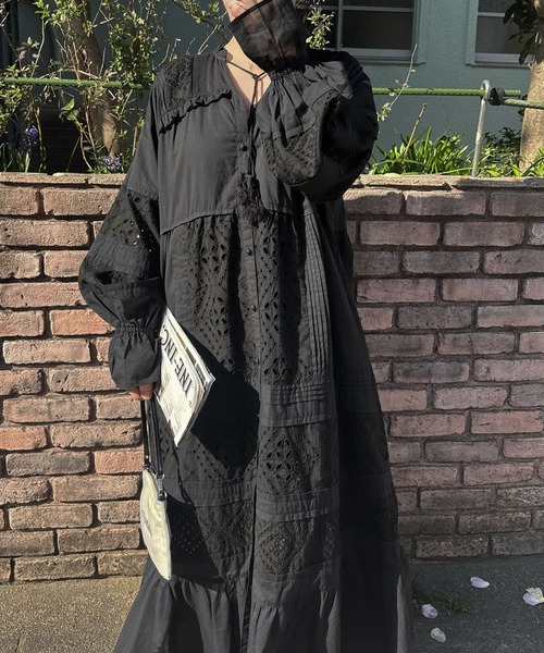 WILLFULLY（ウィルフリー）の「pieced cotton lace tiered volume OP（ワンピース・レディース・ブラウン/ブラック/ナチュラル・FREE）」の6枚目の写真