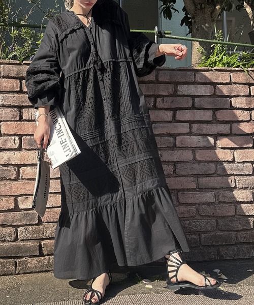 WILLFULLY（ウィルフリー）の「pieced cotton lace tiered volume OP（ワンピース・レディース・ブラウン/ブラック/ナチュラル・FREE）」の7枚目の写真