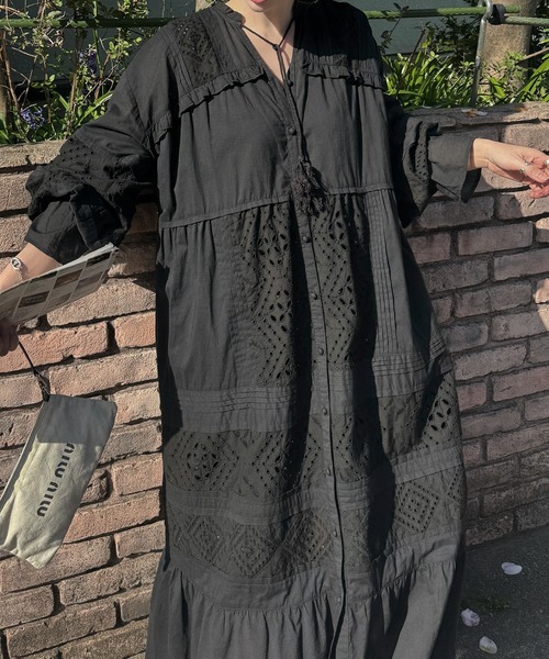 WILLFULLY（ウィルフリー）の「pieced cotton lace tiered volume OP（ワンピース・レディース・ブラウン/ブラック/ナチュラル・FREE）」の8枚目の写真