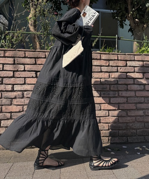 WILLFULLY（ウィルフリー）の「pieced cotton lace tiered volume OP（ワンピース・レディース・ブラウン/ブラック/ナチュラル・FREE）」の10枚目の写真