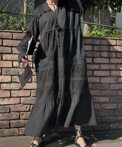 WILLFULLY（ウィルフリー）の「pieced cotton lace tiered volume OP（ワンピース・レディース・ブラウン/ブラック/ナチュラル・FREE）」の11枚目の写真