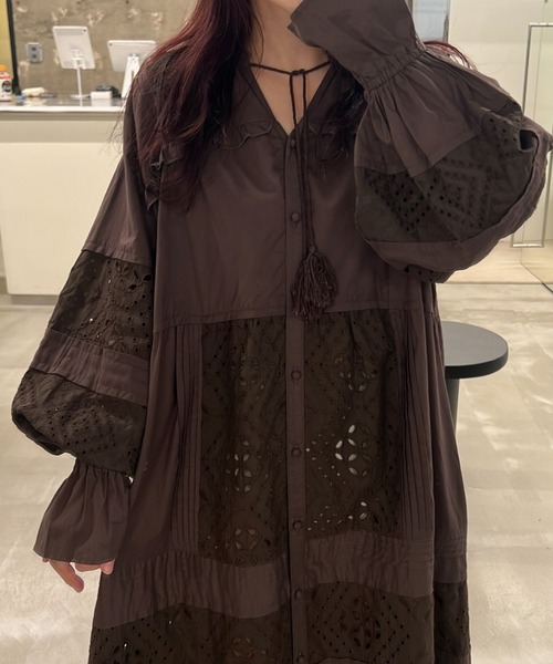 WILLFULLY（ウィルフリー）の「pieced cotton lace tiered volume OP（ワンピース・レディース・ブラウン/ブラック/ナチュラル・FREE）」の12枚目の写真