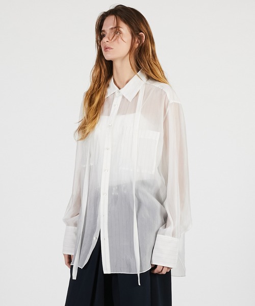 PRANK PROJECT（プランクプロジェクト）の「【2026Summer Pre-Order】シアーボウタイシャツ / Sheer Bow Tie Shirt（シャツ/ブラウス・レディース・ネイビー/ベージュ/ホワイト・FREE）」の7枚目の写真