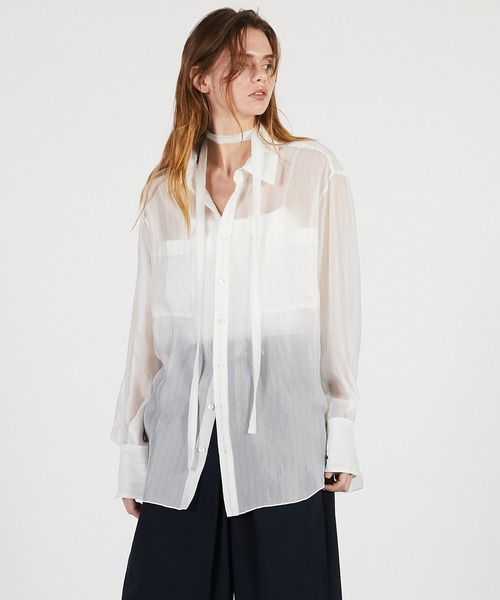 PRANK PROJECT（プランクプロジェクト）の「【2026Summer Pre-Order】シアーボウタイシャツ / Sheer Bow Tie Shirt（シャツ/ブラウス・レディース・ネイビー/ベージュ/ホワイト・FREE）」の8枚目の写真
