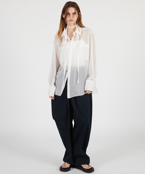 PRANK PROJECT（プランクプロジェクト）の「【2026Summer Pre-Order】シアーボウタイシャツ / Sheer Bow Tie Shirt（シャツ/ブラウス・レディース・ネイビー/ベージュ/ホワイト・FREE）」の6枚目の写真