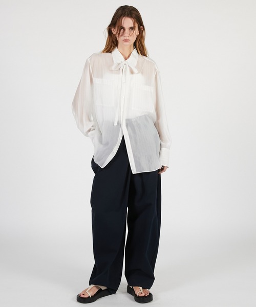 PRANK PROJECT（プランクプロジェクト）の「【2026Summer Pre-Order】シアーボウタイシャツ / Sheer Bow Tie Shirt（シャツ/ブラウス・レディース・ネイビー/ベージュ/ホワイト・FREE）」の5枚目の写真