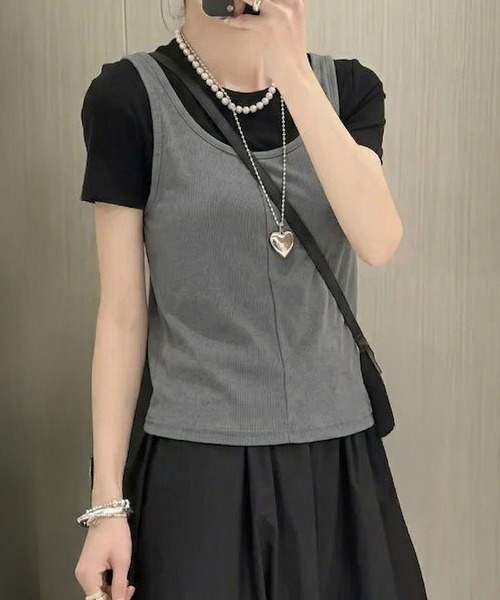 by LEGNA(バイレグナ)の「タンクドッキングTシャツ(Tシャツ/カットソー・レディース・ブラック/ホワイト・MEDIUM/LARGE)」の1枚目の写真