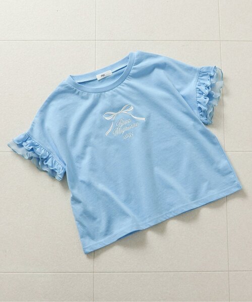 algy(アルジー)の「フリル袖りぼんTシャツ(Tシャツ/カットソー・キッズ・サックスブルー/オフホワイト/ピンク・130/140/150/160)」の2枚目の写真