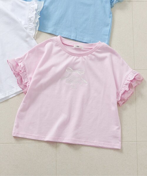 algy(アルジー)の「フリル袖りぼんTシャツ(Tシャツ/カットソー・キッズ・サックスブルー/オフホワイト/ピンク・130/140/150/160)」の3枚目の写真