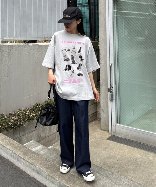 SOUNDSGOOOOD(サウンズグッド)の「【SOUNDS GOOOOD】パウダー犬ロゴプリントTEE(Tシャツ/カットソー・レディース・チャコールグレー/オレンジ/ブルー・ONE SIZE)」の8枚目の写真