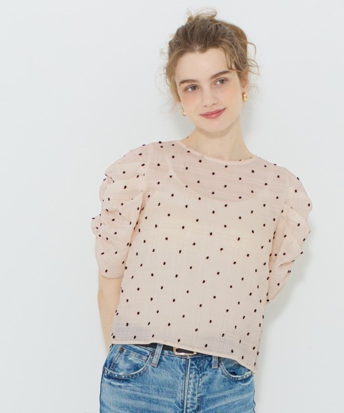 coca(coca)(コカ)の「【田中里奈様着用】シアードット袖シャーリングTOPS(Tシャツ/カットソー・レディース・ホワイト/ブラック/アイボリー/ライトブルー・L/M/S)」の11枚目の写真