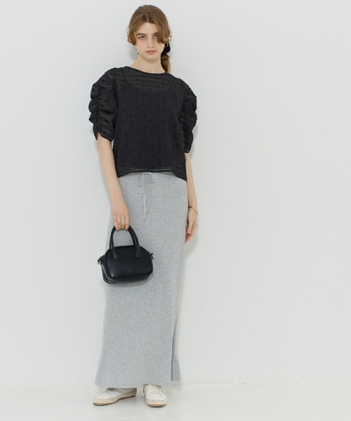 coca(coca)(コカ)の「【田中里奈様着用】シアードット袖シャーリングTOPS(Tシャツ/カットソー・レディース・ホワイト/ブラック/アイボリー/ライトブルー・L/M/S)」の14枚目の写真