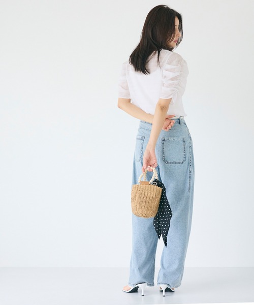 coca(coca)(コカ)の「【田中里奈様着用】シアードット袖シャーリングTOPS(Tシャツ/カットソー・レディース・ホワイト/ブラック/アイボリー/ライトブルー・L/M/S)」の19枚目の写真