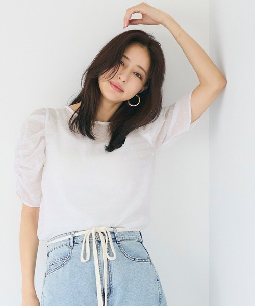 coca(coca)(コカ)の「【田中里奈様着用】シアードット袖シャーリングTOPS(Tシャツ/カットソー・レディース・ホワイト/ブラック/アイボリー/ライトブルー・L/M/S)」の20枚目の写真