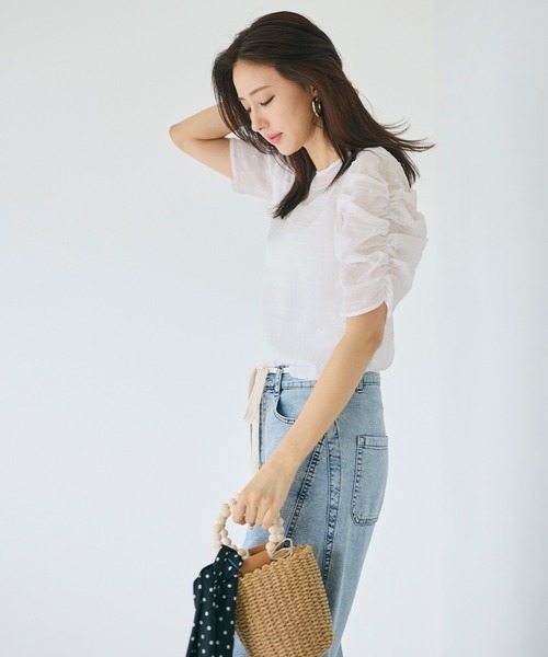 coca(coca)(コカ)の「【田中里奈様着用】シアードット袖シャーリングTOPS(Tシャツ/カットソー・レディース・ホワイト/ブラック/アイボリー/ライトブルー・L/M/S)」の21枚目の写真