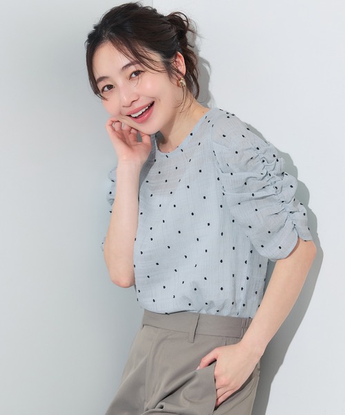 coca(coca)(コカ)の「シアードット袖シャーリングTOPS(Tシャツ/カットソー・レディース・ホワイト/ブラック/アイボリー/ライトブルー・L/M/S)」の20枚目の写真