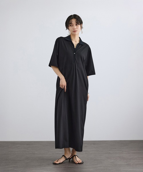 SALON adam et rope'(サロン アダム エ ロペ)の「プリマベールポロシャツワンピース / UVケア・二の腕カバー・半袖・夏服・オフィスカジュアル(ワンピース・レディース・キャメル/ブラック・FREE)」の3枚目の写真