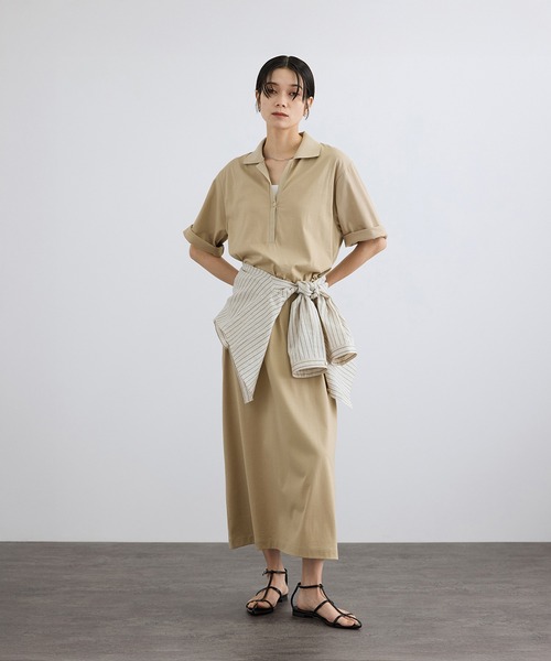 SALON adam et rope'(サロン アダム エ ロペ)の「プリマベールポロシャツワンピース / UVケア・二の腕カバー・半袖・夏服・オフィスカジュアル(ワンピース・レディース・キャメル/ブラック・FREE)」の6枚目の写真