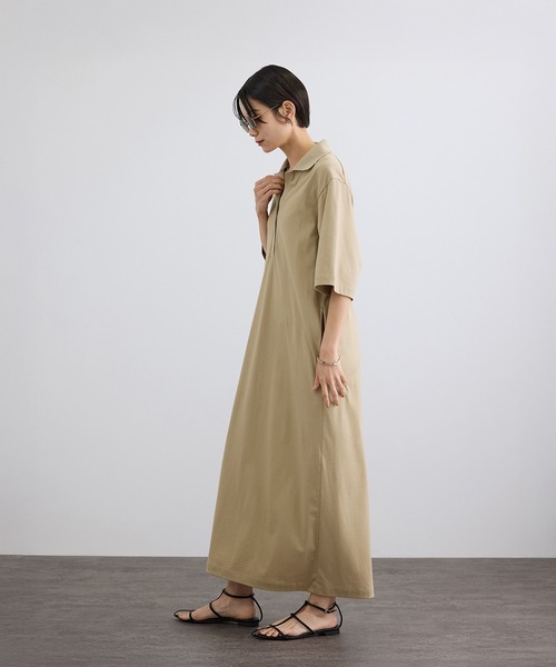 SALON adam et rope'(サロン アダム エ ロペ)の「プリマベールポロシャツワンピース / UVケア・二の腕カバー・半袖・夏服・オフィスカジュアル(ワンピース・レディース・キャメル/ブラック・FREE)」の7枚目の写真