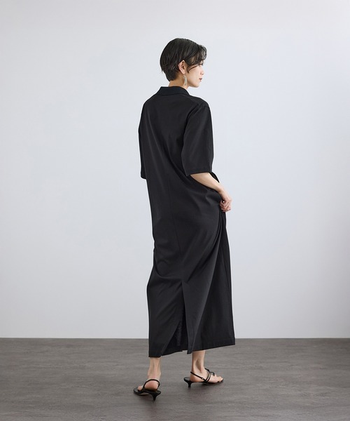 SALON adam et rope'(サロン アダム エ ロペ)の「プリマベールポロシャツワンピース / UVケア・二の腕カバー・半袖・夏服・オフィスカジュアル(ワンピース・レディース・キャメル/ブラック・FREE)」の8枚目の写真