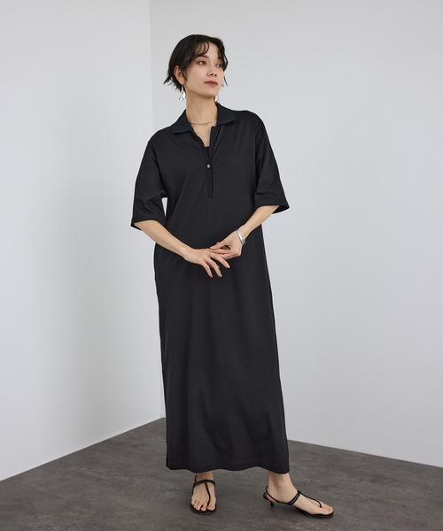 SALON adam et rope'(サロン アダム エ ロペ)の「プリマベールポロシャツワンピース / UVケア・二の腕カバー・半袖・夏服・オフィスカジュアル(ワンピース・レディース・キャメル/ブラック・FREE)」の9枚目の写真