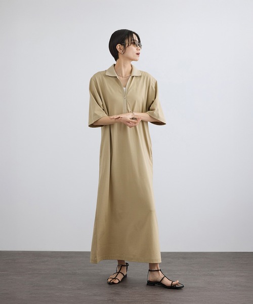 SALON adam et rope'(サロン アダム エ ロペ)の「プリマベールポロシャツワンピース / UVケア・二の腕カバー・半袖・夏服・オフィスカジュアル(ワンピース・レディース・キャメル/ブラック・FREE)」の11枚目の写真