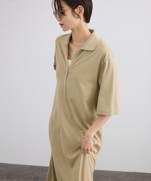 SALON adam et rope'(サロン アダム エ ロペ)の「プリマベールポロシャツワンピース / UVケア・二の腕カバー・半袖・夏服・オフィスカジュアル(ワンピース・レディース・キャメル/ブラック・FREE)」の12枚目の写真