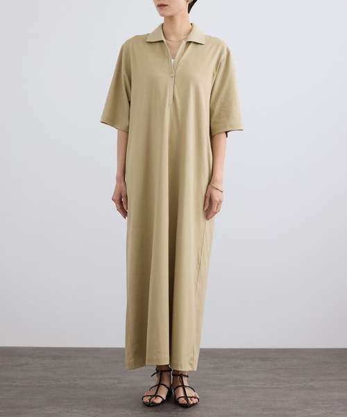 SALON adam et rope'(サロン アダム エ ロペ)の「プリマベールポロシャツワンピース / UVケア・二の腕カバー・半袖・夏服・オフィスカジュアル(ワンピース・レディース・キャメル/ブラック・FREE)」の14枚目の写真