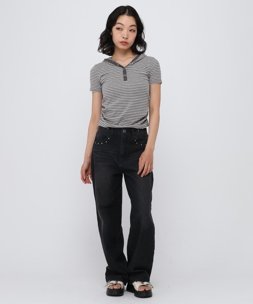 3.3 Field Trip (3.3フィールドトリップ)の「3.3 Field Trip/ボーダーフーディ―(Tシャツ/カットソー・レディース・ネイビー/グレー/イエロー・FREE)」の21枚目の写真