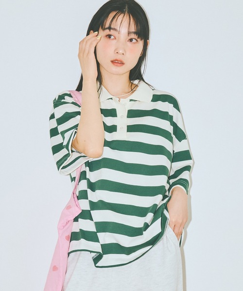 COLORME(カラーミー)の「【AKB48 伊藤百花 着用】半袖ゆるラガーTシャツ(ポロシャツ・レディース・ネイビー/グリーン・FREE)」の20枚目の写真