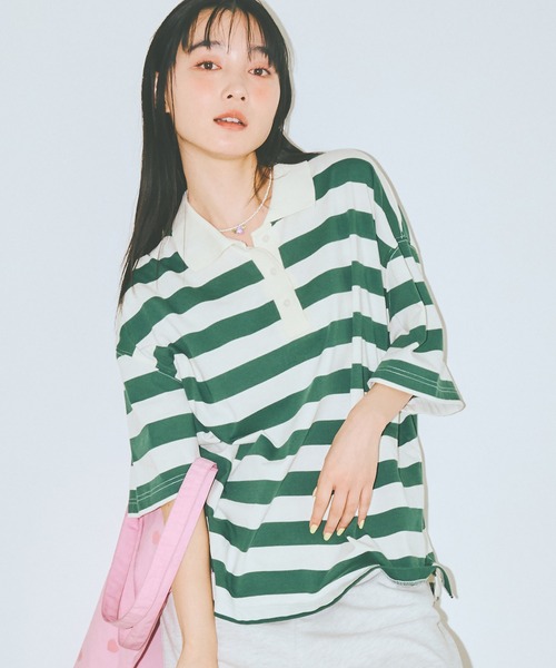 COLORME(カラーミー)の「【AKB48 伊藤百花 着用】半袖ゆるラガーTシャツ(ポロシャツ・レディース・ネイビー/グリーン・FREE)」の21枚目の写真