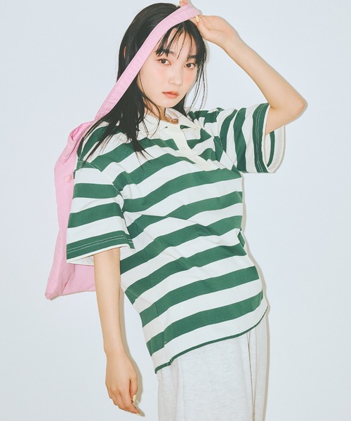 COLORME(カラーミー)の「【AKB48 伊藤百花 着用】半袖ゆるラガーTシャツ(ポロシャツ・レディース・ネイビー/グリーン・FREE)」の22枚目の写真