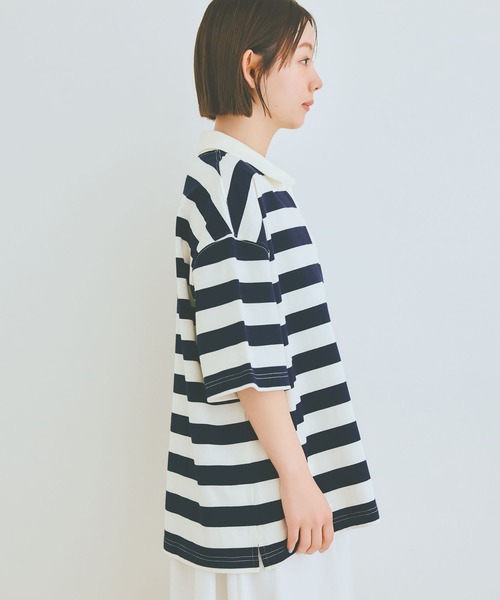 COLORME(カラーミー)の「【AKB48 伊藤百花 着用】半袖ゆるラガーTシャツ(ポロシャツ・レディース・ネイビー/グリーン・FREE)」の9枚目の写真