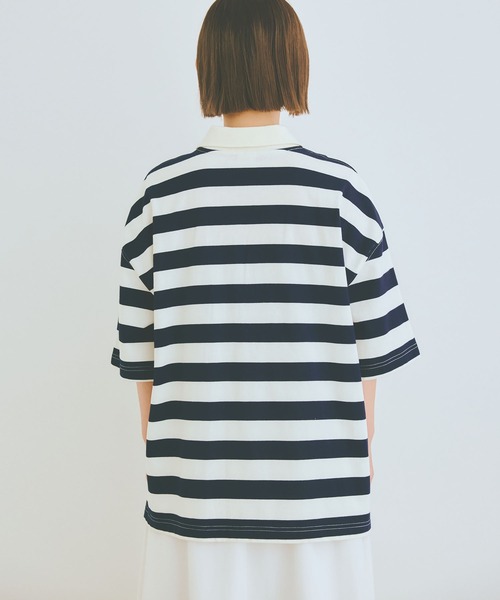 COLORME(カラーミー)の「【AKB48 伊藤百花 着用】半袖ゆるラガーTシャツ(ポロシャツ・レディース・ネイビー/グリーン・FREE)」の10枚目の写真