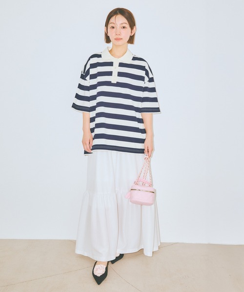 COLORME(カラーミー)の「【AKB48 伊藤百花 着用】半袖ゆるラガーTシャツ(ポロシャツ・レディース・ネイビー/グリーン・FREE)」の12枚目の写真