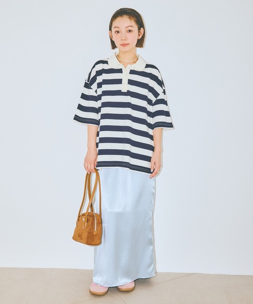 COLORME(カラーミー)の「【AKB48 伊藤百花 着用】半袖ゆるラガーTシャツ(ポロシャツ・レディース・ネイビー/グリーン・FREE)」の11枚目の写真