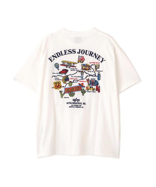 Alpha Industries(アルファインダストリーズ)の「【日本限定】Alpha Industries/アルファ インダストリーズ/ENDLESS JOURNEY T‐SHIRT/エンドレス ジャーニー Tシャツ(Tシャツ/カットソー・メンズ・ホワイト系2/チャコール/ネイビー・M/S/L/2XL/XL)」の1枚目の写真