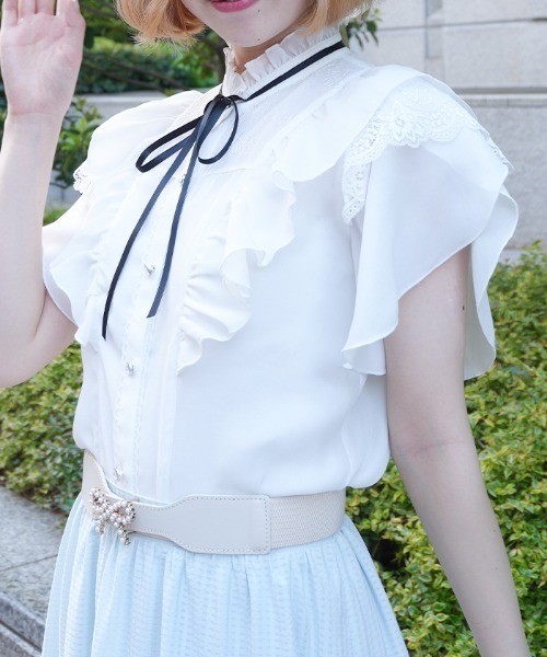 axes femme POETIQUE(アクシーズファムポエティック)の「チューリップスリーブBL(シャツ/ブラウス・レディース・サックスブルー/ホワイト/ピンク・MEDIUM)」の1枚目の写真