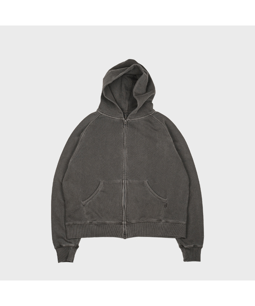 MMOGARDEN(エメモガーデン)の「pigment dyed hoodie zipup (3colors)(パーカー・メンズ・ブルー/Beige/チャコールグレー・1/3)」の2枚目の写真
