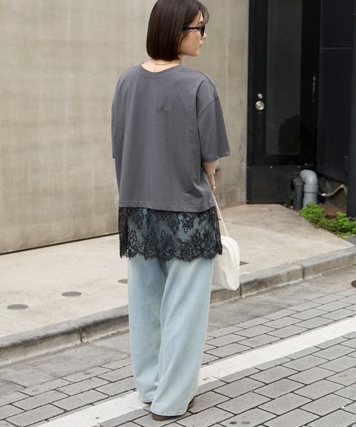接触冷感＞2WAY 裾レース ヘンリーネック半袖Tシャツ MONO-MART│MONO