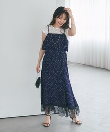 La boutique BonBon | 【3サイズ展開あり】ドットプリントラッフルマーメイドキャミワンピース(ワンピース)