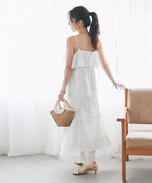 La boutique BonBon(ラブティックボンボン)の「【3サイズ展開あり・最強モテ】ドットプリントラッフルマーメイドキャミワンピース(ワンピース・レディース・ネイビー/オフホワイト・PS/38/36)」の9枚目の写真