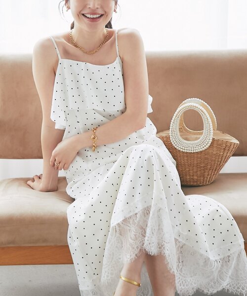 La boutique BonBon(ラブティックボンボン)の「【3サイズ展開あり・最強モテ】ドットプリントラッフルマーメイドキャミワンピース(ワンピース・レディース・ネイビー/オフホワイト・PS/38/36)」の12枚目の写真