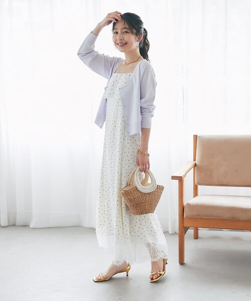 La boutique BonBon(ラブティックボンボン)の「【3サイズ展開あり・最強モテ】ドットプリントラッフルマーメイドキャミワンピース(ワンピース・レディース・ネイビー/オフホワイト・PS/38/36)」の15枚目の写真