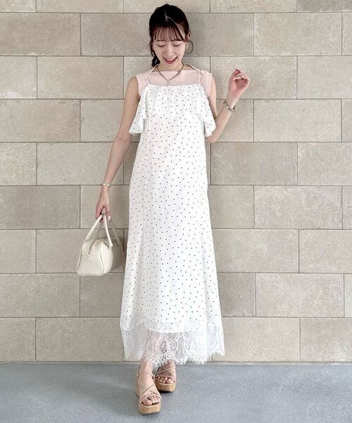 La boutique BonBon(ラブティックボンボン)の「【3サイズ展開あり・最強モテ】ドットプリントラッフルマーメイドキャミワンピース(ワンピース・レディース・ネイビー/オフホワイト・PS/38/36)」の18枚目の写真