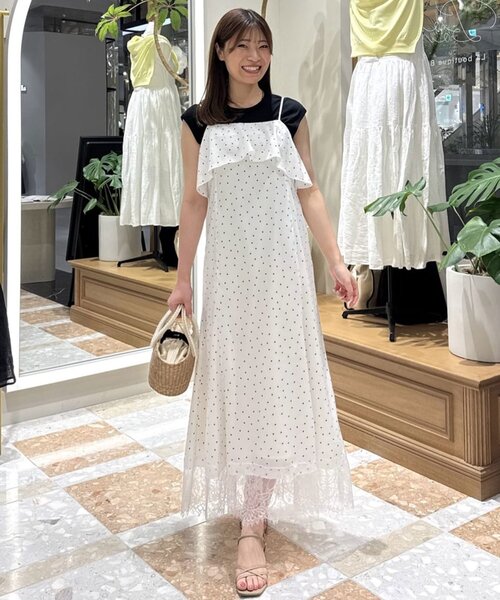 La boutique BonBon(ラブティックボンボン)の「【3サイズ展開あり・最強モテ】ドットプリントラッフルマーメイドキャミワンピース(ワンピース・レディース・ネイビー/オフホワイト・PS/38/36)」の19枚目の写真