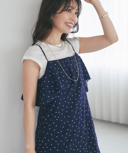 La boutique BonBon（ラブティックボンボン）の「【3サイズ展開あり・最強モテ】ドットプリントラッフルマーメイドキャミワンピース（ワンピース・レディース・ネイビー/オフホワイト・PS/38/36）」の22枚目の写真
