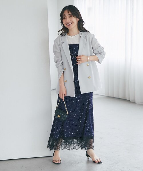 La boutique BonBon（ラブティックボンボン）の「【3サイズ展開あり・最強モテ】ドットプリントラッフルマーメイドキャミワンピース（ワンピース・レディース・ネイビー/オフホワイト・PS/38/36）」の20枚目の写真