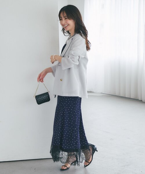 La boutique BonBon（ラブティックボンボン）の「【3サイズ展開あり・最強モテ】ドットプリントラッフルマーメイドキャミワンピース（ワンピース・レディース・ネイビー/オフホワイト・PS/38/36）」の19枚目の写真