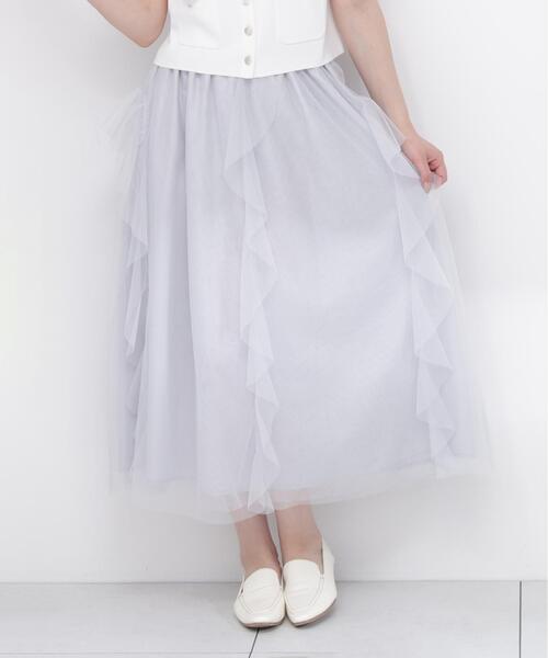 PROPORTION BODY DRESSING(プロポーションボディドレッシング)の「【中川紅葉さん着用】ラッフルチュールスカート / 1216220601(スカート・レディース・ホワイト/グレー・P/S/MEDIUM)」の4枚目の写真